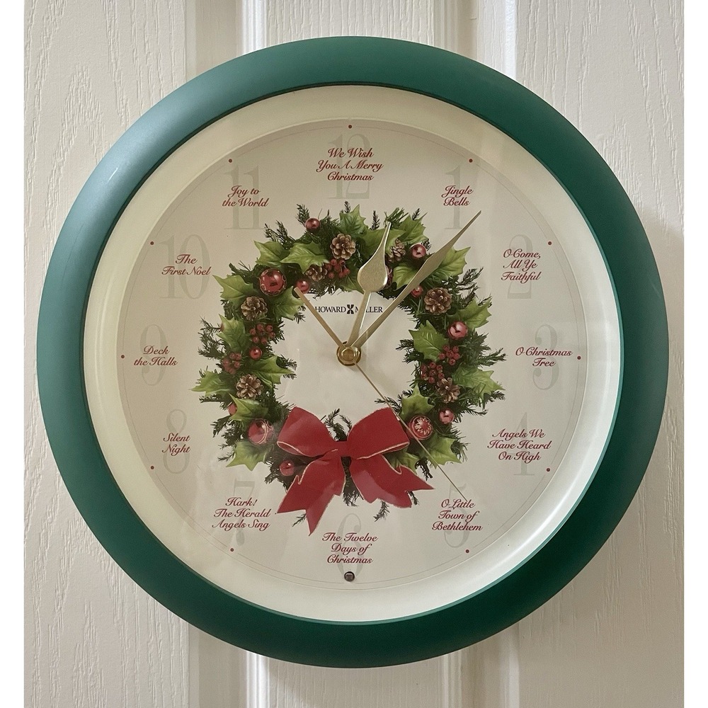 Vtg Howard Miller Carols of Christmas Musical Wall Clock 12 Sounds Of The Season